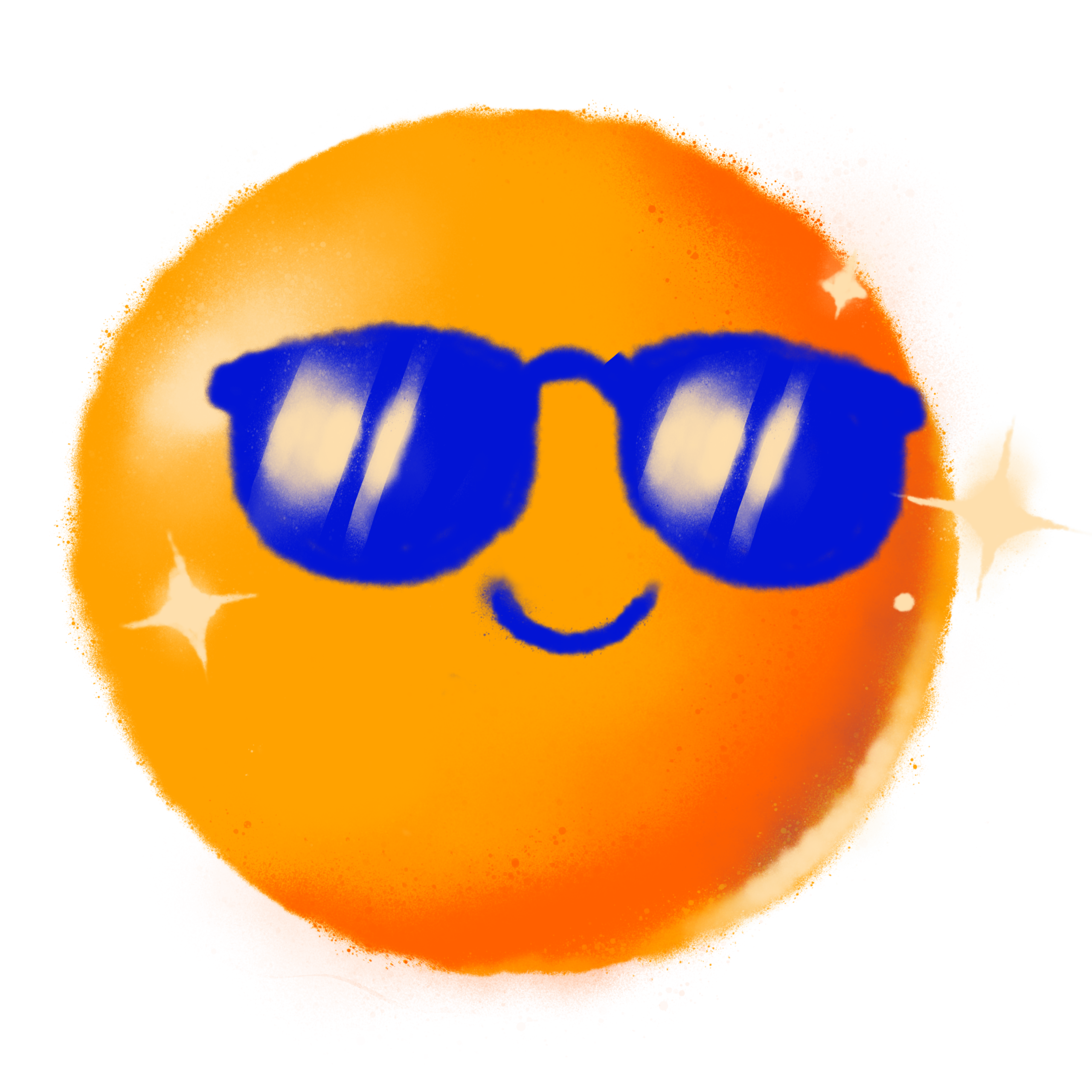 Mr. Cool Face orange emoji with blue sunglasses smiling character on white background